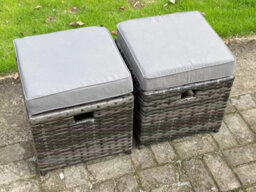 Fimous High Back Dark Mixed Grey Rattan Corner Sofa Set Outdoor Furniture Rectangular Dining Table 3 Small Footstools 9 Seater - thumbnail 3