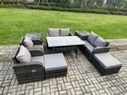 Fimous Outdoor Rattan Garden Furniture 9 Piece Grey Patio Furniture Set 8 Seater Lounge Sofa Set With Rectangular Table - thumbnail 2