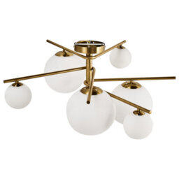 Beliani Glamout Gold Ceiling Lamp With Six Opal Globe Shades, Gold Iron Arms, 73Cm Diameter - thumbnail 3