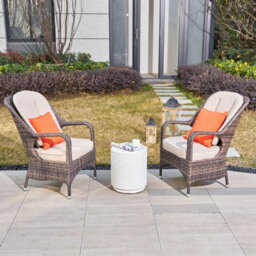 Title Abrihome 3-Piece Outdoor Garden Bistro Set, Brown Rattan Chairs With A White Concrete Side Table - thumbnail 8