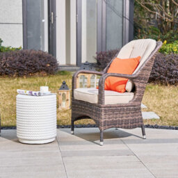 Title Abrihome 3-Piece Outdoor Garden Bistro Set, Brown Rattan Chairs With A White Concrete Side Table - thumbnail 7
