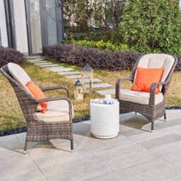 Title Abrihome 3-Piece Outdoor Garden Bistro Set, Brown Rattan Chairs With A White Concrete Side Table - thumbnail 9