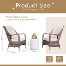 Title Abrihome 3-Piece Outdoor Garden Bistro Set, Brown Rattan Chairs With A White Concrete Side Table - thumbnail 3