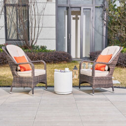 Title Abrihome 3-Piece Outdoor Garden Bistro Set, Brown Rattan Chairs With A White Concrete Side Table - thumbnail 2