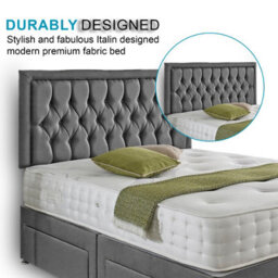 Dining Tables Lisbon Matching Headboard Divan Set, 2 Drawer On Same Side With Sprung 1500 Comfort Mattress - Damask Fabric Grey - Double - thumbnail 3