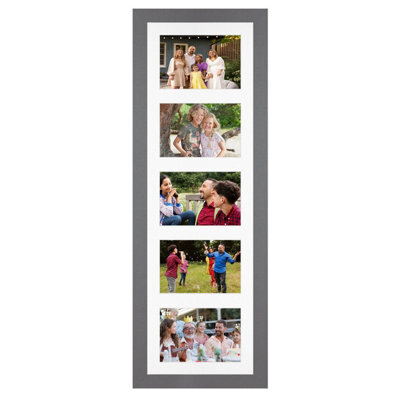 AK Frames 26X8 Dark Grey Modern Multi Photo Frame With White Mount - Holds 5 Apertures (5X) 6X4 Photos - image 1