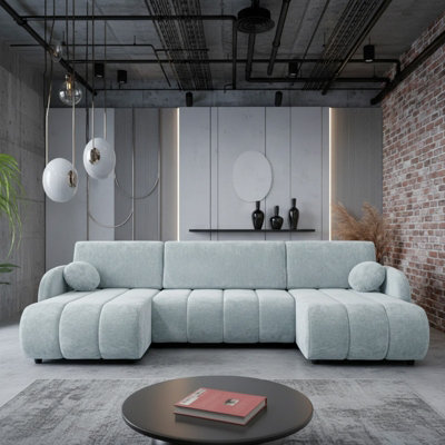 Zara Universal Corner Sofa Bed With Storage Loose Back Cushions Chipboard Frame Wooden Slats 318X160X88Cm Light Grey - image 1