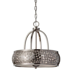 Luminosa Lighting Elstead 4 Light Cylindrical Ceiling Pendant Light Brushed Steel With Silver Fabric, E27 - thumbnail 1