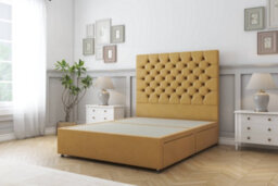 "Comfort Winslow Mustard Plush Divan Bed Set No Drawers - 54"" Floor Standing 6' Super King" - thumbnail 3