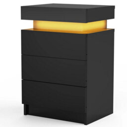 Black 3 Drawer Bedside Table Cabinet Led Light Storage - thumbnail 3