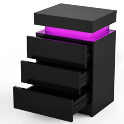 Black 3 Drawer Bedside Table Cabinet Led Light Storage - thumbnail 5
