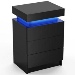 Black 3 Drawer Bedside Table Cabinet Led Light Storage - thumbnail 4