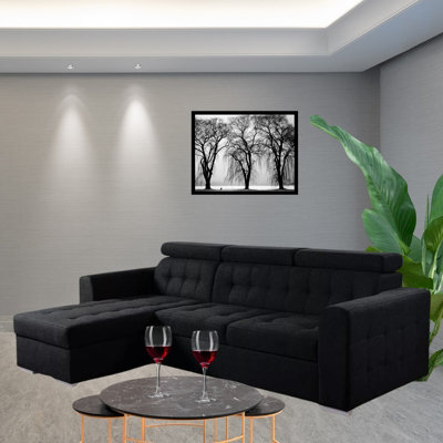 Zara Corner Sofa Bed Storage Compartment Pull Out Sleep Function Elastic Foam Black Left Corner Side - image 1