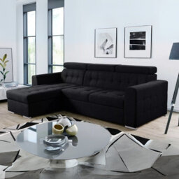 Zara Corner Sofa Bed Storage Compartment Pull Out Sleep Function Elastic Foam Black Left Corner Side - thumbnail 2