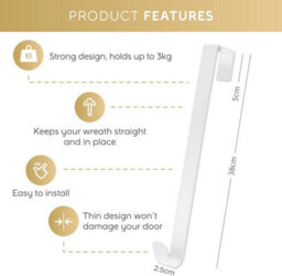volila White Wreath Hanger - 38Cm Sleek Wreath Hook For Christmas Wreath, Christmas Decorations, Christmas Garland Hanger - thumbnail 2
