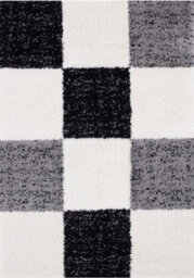 The Rugs Black Grey And Ivory Soft Checkerboard Design Fluffy Shaggy Rugs And Runners High Pile Living Room Kitchen Hallway 381 - thumbnail 2
