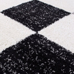 The Rugs Black Grey And Ivory Soft Checkerboard Design Fluffy Shaggy Rugs And Runners High Pile Living Room Kitchen Hallway 381 - thumbnail 3