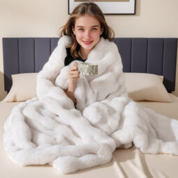 Costway Faux Fur Throw Blanket Plush Rabbit Fur Bubble Blanket 203 X 178 Cm - thumbnail 6