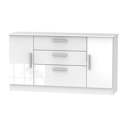 Trent Wide 2 Door 3 Drawer Sideboard In White Gloss & White Matt (Ready Assembled) - image 1