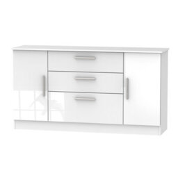Trent Wide 2 Door 3 Drawer Sideboard In White Gloss & White Matt (Ready Assembled) - thumbnail 1