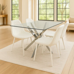 Kosy Koala Rectangle Glass Dining Table Set With 4 White Chairs Dining Room Furniture