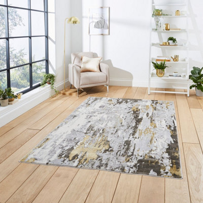 Grey Gold Abstract Modern Easy To Clean Abstract Rug For Dining Room-160Cm X 220Cm - image 1
