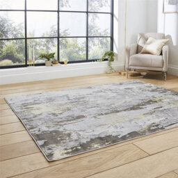 Grey Gold Abstract Modern Easy To Clean Abstract Rug For Dining Room-160Cm X 220Cm - thumbnail 3
