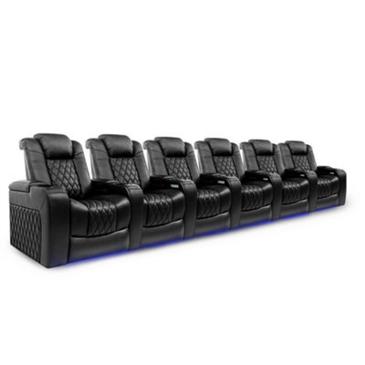 Valencia Tuscany Home Cinema Seating Row Of 6 Black Nappa Leather Diamond Stitching Power Headrest - image 1