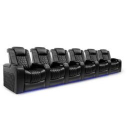 Valencia Tuscany Home Cinema Seating Row Of 6 Black Nappa Leather Diamond Stitching Power Headrest - thumbnail 1