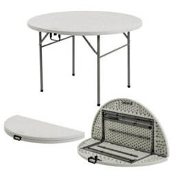 Harbour Housewares Folding Trestle Table - 120Cm - White - Round Portable Space Saving Heavy Duty Table Indoor & Outdoor - thumbnail 1