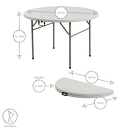 Harbour Housewares Folding Trestle Table - 120Cm - White - Round Portable Space Saving Heavy Duty Table Indoor & Outdoor - thumbnail 3