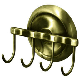 Bisk Retro Bathroom Antique Brass Wall Mounted Dressing-Gown Towel 4-Hook Strip - thumbnail 3