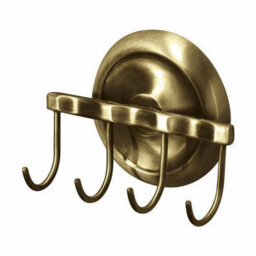 Bisk Retro Bathroom Antique Brass Wall Mounted Dressing-Gown Towel 4-Hook Strip - thumbnail 1