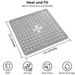 Anti Slip Square Shower Mat 53 X 53Cm Bath Mat With Suction Cup And Drain Hole, Antibacterial Mildew-Resistant Machine Washable - thumbnail 2