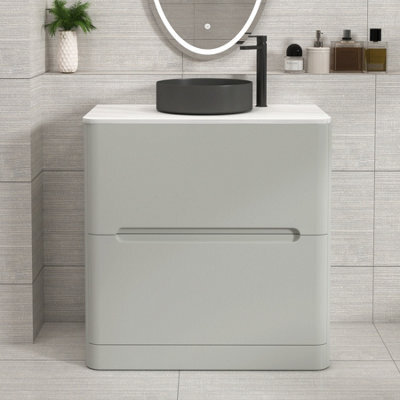 Royal Bathrooms Venice 800mm Dove Grey Freestanding Bathroom Countertop Vanity Unit 2 Drawer With Art Round Basin - image 1