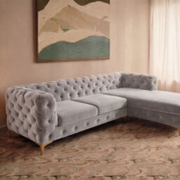 Monaco Chesterfield 3 Seater Chaise Sofa Light Grey Velvet L Shaped Corner - Right Hand Deep Buttoned Upholstery Couch Lounge - thumbnail 3