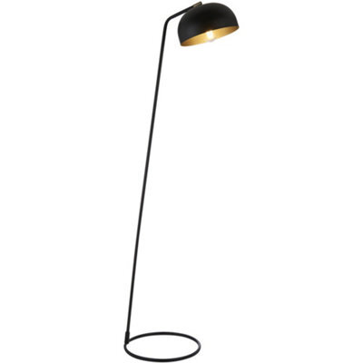 Loops 1458mm Floor Lamp - Matt Black & Antique Brass Sleek Industrial Slim - Standing Led Light Base & Shade - image 1