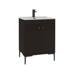 Royal Bathrooms Verona 600mm Walnut Woodgrain Floor Standing Vanity Unit 2 Door With Ceramic Basin & Matt Black Knob - thumbnail 6
