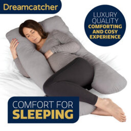 Dreamcatcher U Shaped Pregnancy Pillow Grey, Maternity Cushion Machine Washable & Removable Velvet Cover - thumbnail 3