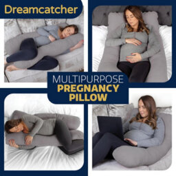 Dreamcatcher U Shaped Pregnancy Pillow Grey, Maternity Cushion Machine Washable & Removable Velvet Cover - thumbnail 5