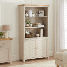 The Furniture Market Marbury Putty Grey Painted Tall Wide Bookcase With 2 Door Cupboard