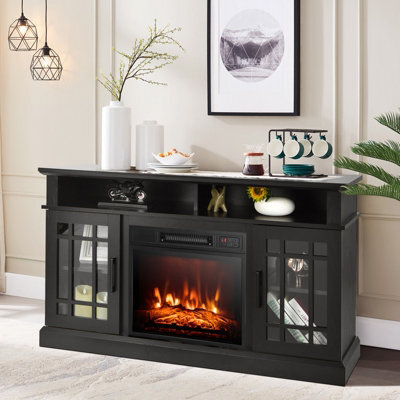 Costway Fireplace Tv Stand Set For 55 Inches W/ 2000W Electric Fireplace Insert-Black - image 1