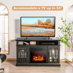 Costway Fireplace Tv Stand Set For 55 Inches W/ 2000W Electric Fireplace Insert-Black - thumbnail 9