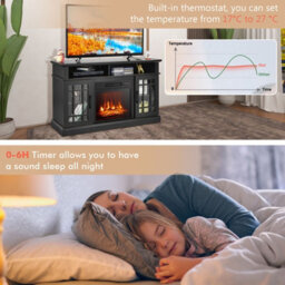 Costway Fireplace Tv Stand Set For 55 Inches W/ 2000W Electric Fireplace Insert-Black - thumbnail 5
