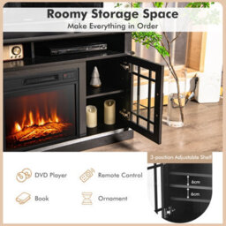 Costway Fireplace Tv Stand Set For 55 Inches W/ 2000W Electric Fireplace Insert-Black - thumbnail 8