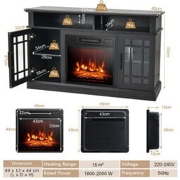 Costway Fireplace Tv Stand Set For 55 Inches W/ 2000W Electric Fireplace Insert-Black - thumbnail 2