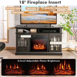 Costway Fireplace Tv Stand Set For 55 Inches W/ 2000W Electric Fireplace Insert-Black - thumbnail 4