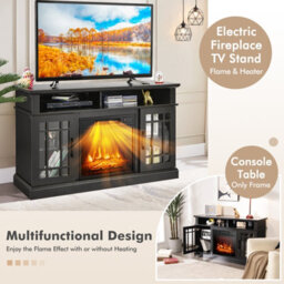 Costway Fireplace Tv Stand Set For 55 Inches W/ 2000W Electric Fireplace Insert-Black - thumbnail 3