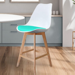 Fusion Living Soho White And Aqua Plastic Bar Stool With Light Wood Legs - thumbnail 2