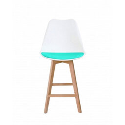 Fusion Living Soho White And Aqua Plastic Bar Stool With Light Wood Legs - thumbnail 6